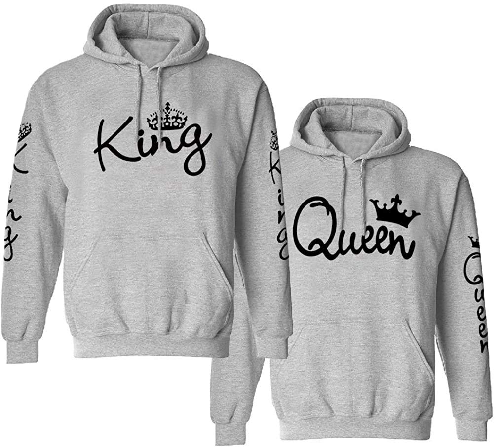 Couple Camp King Queen Pullover Partner Hoodie für Paare mit Fun Spruch - 1 Stück Herren Pulli King Grau S