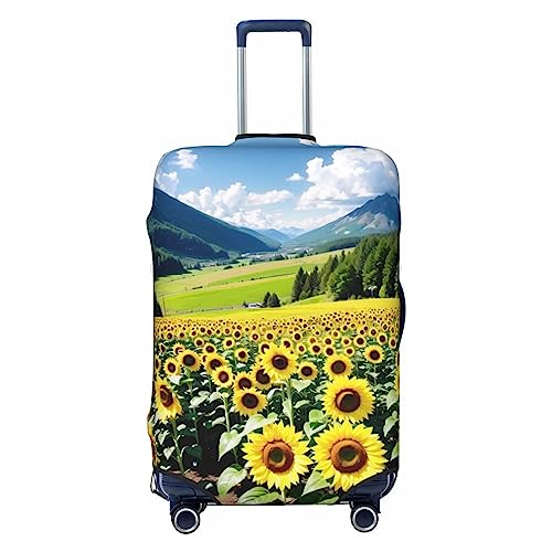 Reisegepäckabdeckung, Sonnenblume über den Bergen und Feldern, strapazierfähig, passend für 45,7 - 81,3 cm große Gepäckstücke, Größe M, Schwarz, Medium