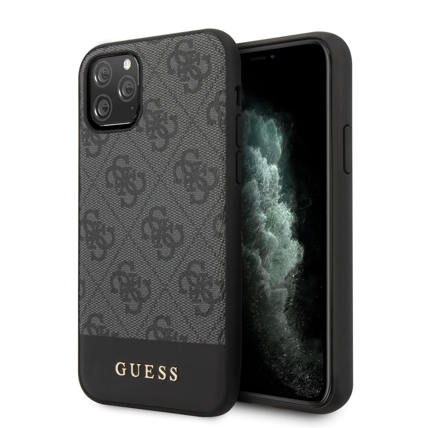 Guess Hülle Glitter 4G Stripe Collection für iPhone 11 Pro, grau GUHCN58G4GLGR