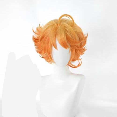 WCCNKK Anime Cosplay Perücke, The Promised Neverland Emma Perücke, Orangefarbenes, Flauschiges Kurzes Haar, Mit Perückenkappe, Für Party Alltag Halloween Perücke Cosplay, Anime-Geschenk