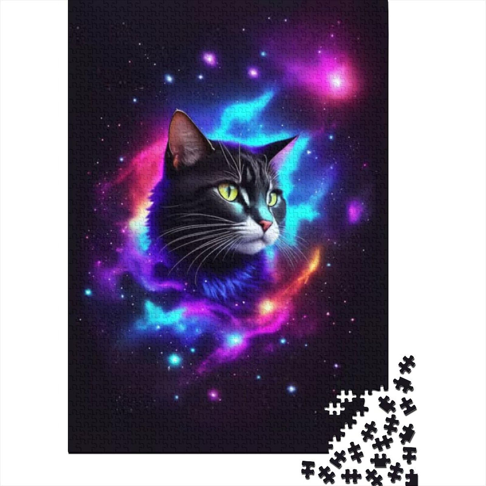 Puzzle für Erwachsene, 500 Puzzles mit Nebel-Galaxie-Katze, aus recycelter Holzplatte, geeignet für Teenager ab 12 Jahren, pädagogisches Puzzle zum Stressabbau, Spielzeug-Puzzle (Größe 52 x 38 cm)