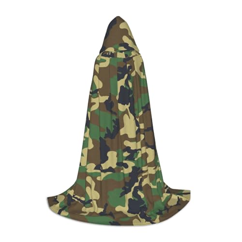 WURTON Grüner Militär-Camouflage-Druck, Halloween-Kapuzenumhang, Renaissance, Gothic, Umhang für Cosplay, Kapuzenumhang, Unisex