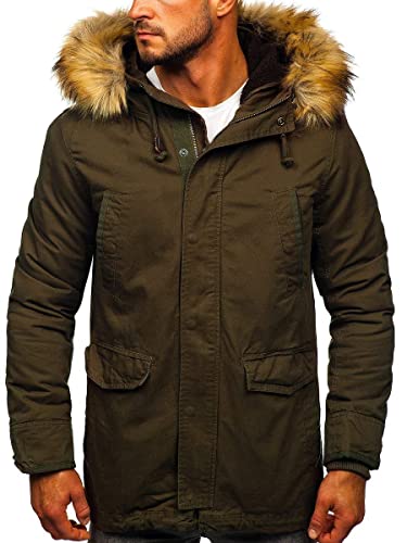 BOLF Herren Winterjacke Parka 2in1 Warm Übergangsjacke Gefüttert mit Kapuze Lang Wintermantel Winter Herbst Outdoor Freizeit Kapuzenjacke Casual Style Nature 5284 Grün XXL [4D4]