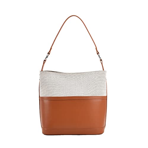 ohodhmnu Damen-Tragetasche, Kontrastfarbe, Damen-Eimertasche, PU-Leder, Umhängetasche, elegante Vintage-Handtasche, große Kapazität, Damentasche, braun, single bag