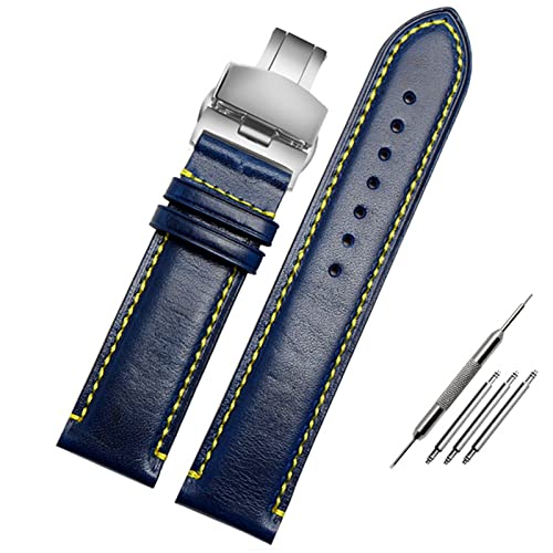 NEYENS Ersatzarmband für Citizen AT8020 JY8078, echtes Leder, 23 mm, blaues Uhrenarmband mit Faltschließe, 23 mm, Achat