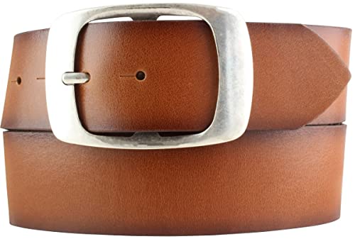 BELTINGER Gürtel aus Vollrindleder Vintage-Look 5 cm | Jeans-Gürtelmit Doppel-Schnalle 50mm | Mit geschwärzten Kanten | Cognac 105cm