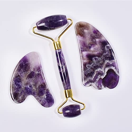 Amethyst-Massagegerät, Naturstein-Gesichtsroller, Gua Sha-Werkzeugset, Kratzkristallmassage, 3-tlg zhimo (Color : 3 Pcs)