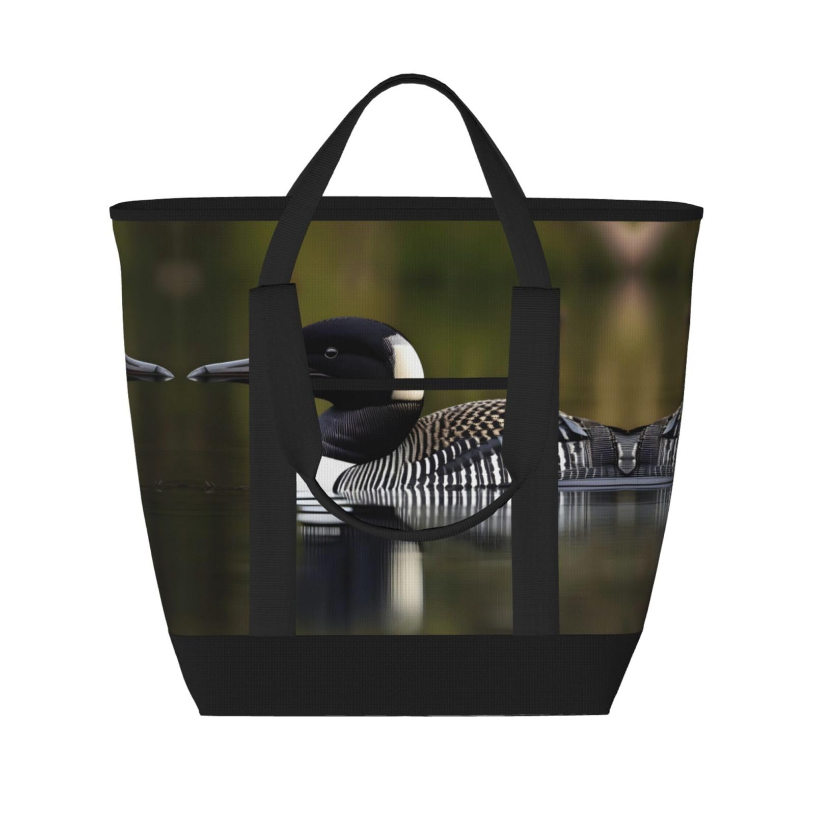 YQxwJL Loon Nature isolierte Kühltasche mit Vogelmotiv, großes Fassungsvermögen, Einkaufstasche, Reisen, Strand, wiederverwendbare Einkaufstasche für Erwachsene, Schwarz, Einheitsgröße