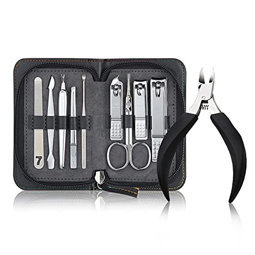 Zehennagelknipser Nagel-Clippers, Nagel-Clippers Pediküre Kit 10 Stück Edelstahl Maniküre Kit Mens Nagel Clippers Nagelpflegewerkzeuge mit tragbarem Reisekoffer (schwarz / braun) Nagelknipser-Set ( Co