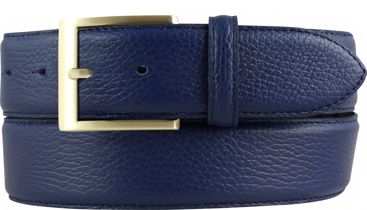 BELTINGER Herren-Gürtel aus gemasertem Leder mit Steppnaht 4 cm | Hochwertiger Ledergürtel mit Pigmentprägung 40mm Herren | Jeans-Gürtel mit goldener Gürtelschließe4cm | Blau 100cm