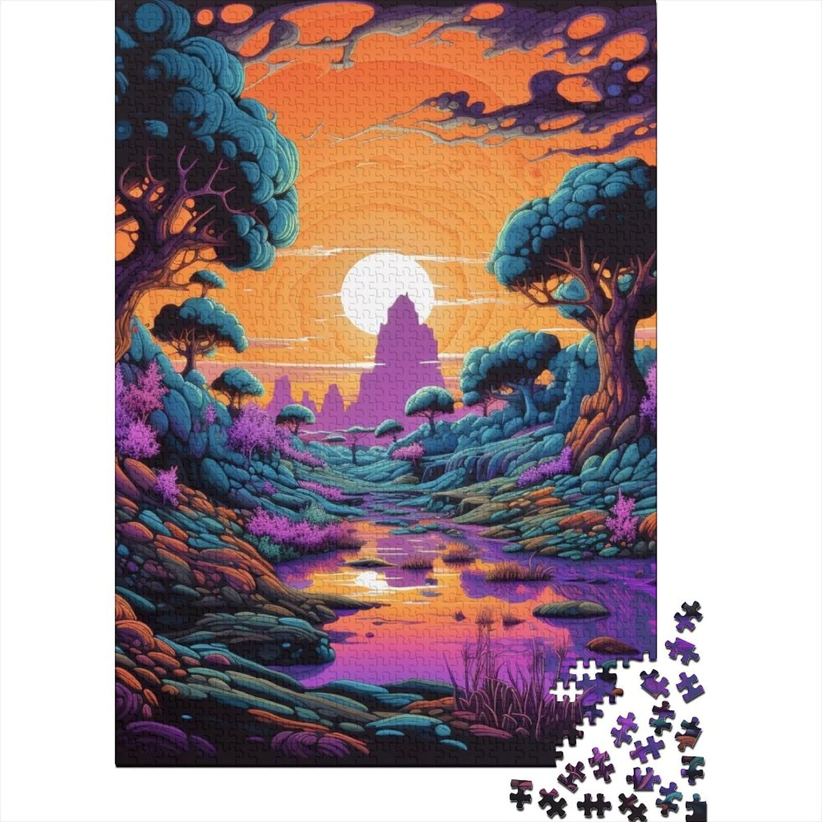 Dunkler Wald Holzpuzzle für Teenager Kunstpuzzle für Erwachsene 1000 Teile Entspannungspuzzlespiele-Denkspiel 75x50cm