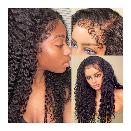 Perücken 150% Dichte Kinky Curly Edges Hairline Perücken Lace Front Perücken HD Transparente Lace Frontal Echthaarperücken mit lockigem Babyhaar for schwarze Frauen Damenperücke(Color:13x6 lace front