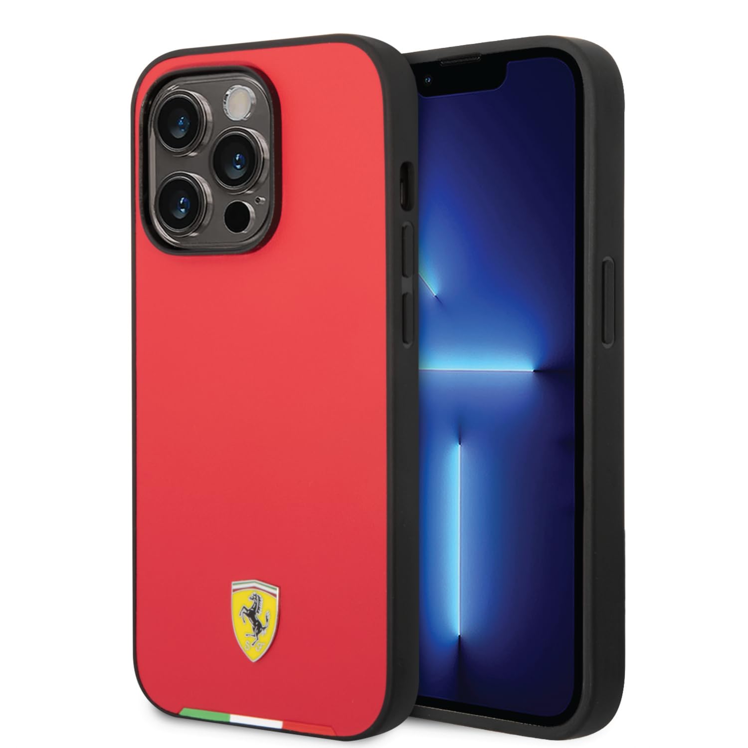 CG MOBILE Ferrari Schutzhülle für iPhone 14 Pro Max, aus hartem Polyurethan, glatt, italienische Flagge, Metall-Logo, stoßfest, Kratzfest, extra Schutz