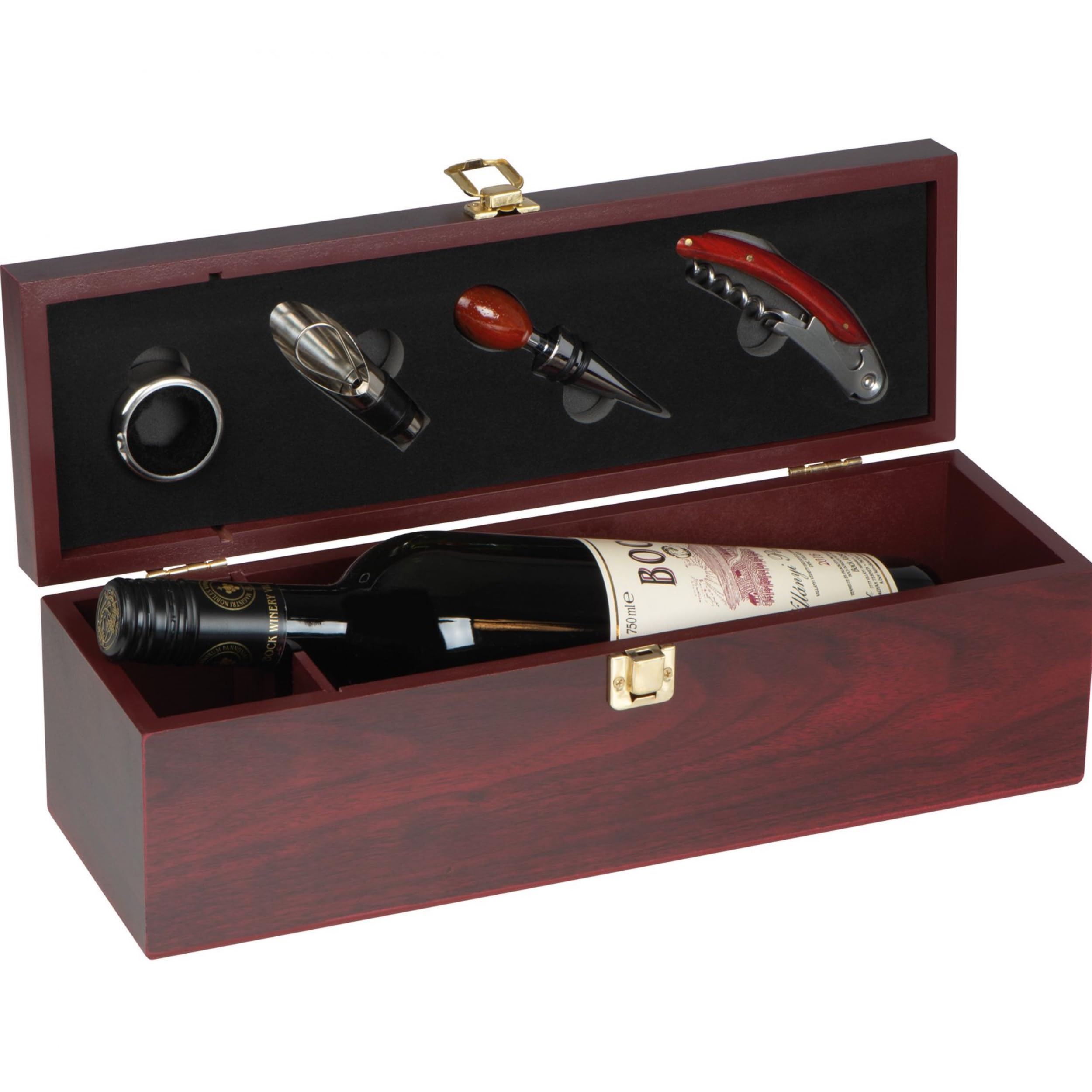 Sommelier Set Weinset mit Holzbox und 4-teiligem Weinzubehör Weinaccessoires Tropfring Flaschenverschluss Kellnermesser Dekanter Ausgiesser