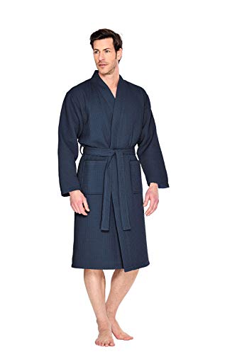 Badrock - Sauna Bademantel mit Namen Bestickt - Waffelpiqué - 6 Farben - Herren und Damen - mit Stickerei - Personalisiert - Marineblau - XXL - SKU 513