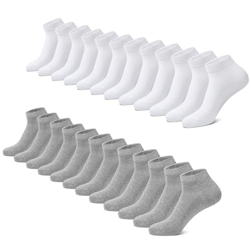 FALARY Sneaker Socken Herren Damen 12 Paar Kurze Halbsocken Baumwolle-GrauWeiß-47-50