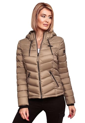 MARIKOO Damen Jacke Steppjacke Winter Übergangsjacke gesteppt Herbst B403 [B403-Kuala-Taupe-Grey-Gr.XL]