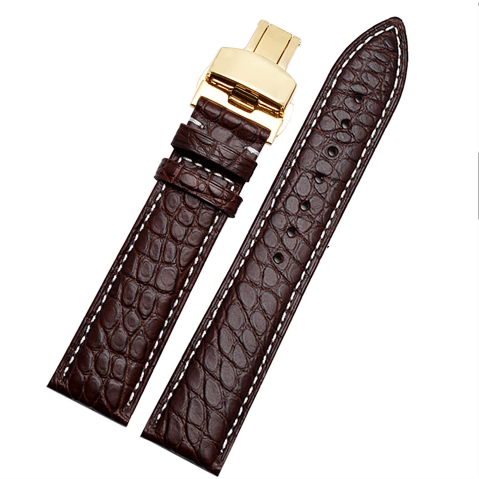 SCRUBY Crocodile Leder -Uhrband für jedes Marken -Armband 16 17 18 19 -mm -Träger mit Klappverschluss(Brown white gold,16mm)