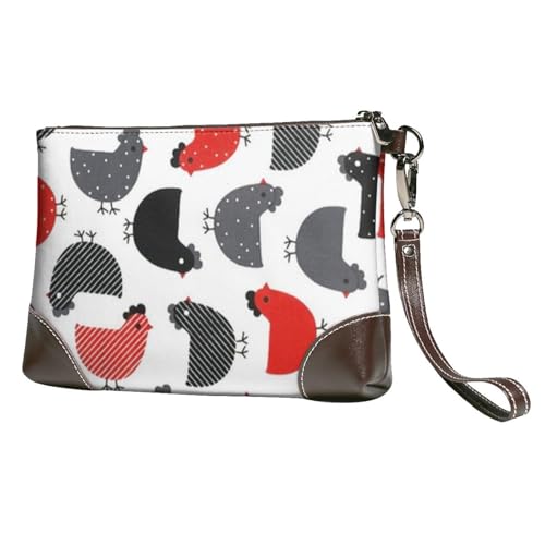 YFSGDLBN Clutch aus echtem Leder, mit Basketball, bedruckt, mit Reißverschluss, Orange, Kreatives Cartoon-Huhn, Einheitsgröße