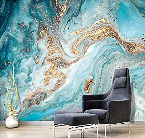 3D Tapete Tinte Landschaft Abstrakt Gold Marmor Textur Wandmalerei Kunst Wohnkultur Blau S Tapeten Wohnkultur Fototapete 3D Effekt Wohnzimmer Schlafzimmer Kinderzimmer-350Cm×256Cm