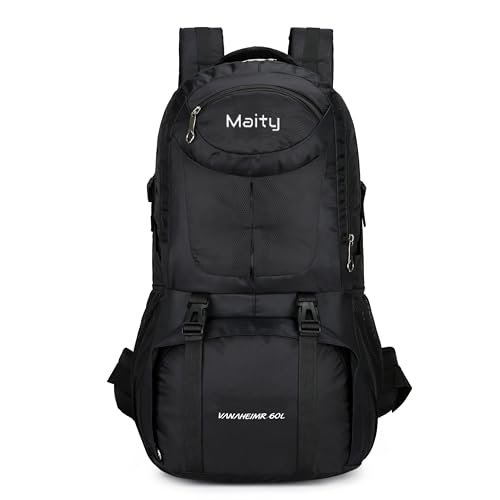 Maity Rucksack 60L Wasserdichter Wanderrucksack Kletterrucksack Reiserucksack (Kletterfischer, Faltbare), ultraleichter, packbarer (Schwarz)