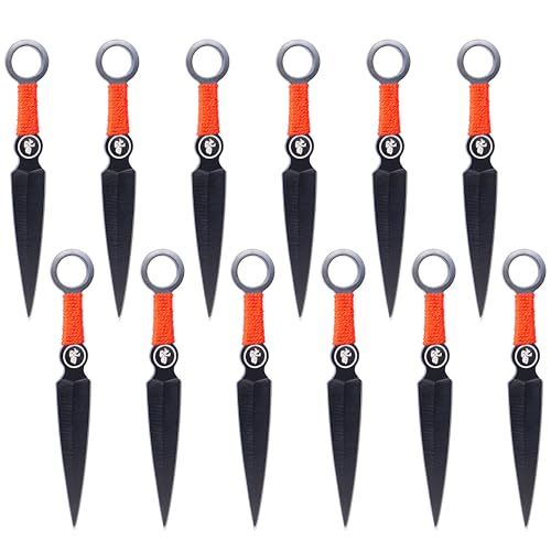 XXL SET 12er EXPENDABLES Wurfmesser Profi Kunai ca. 15,7cm - Throwing Knife - schnelles Werfen Messer Edelstahl - Trainingsmesser - Gürtelmesser - Messer Set inklusive 2 Holster aus Nylon schwarz, rot