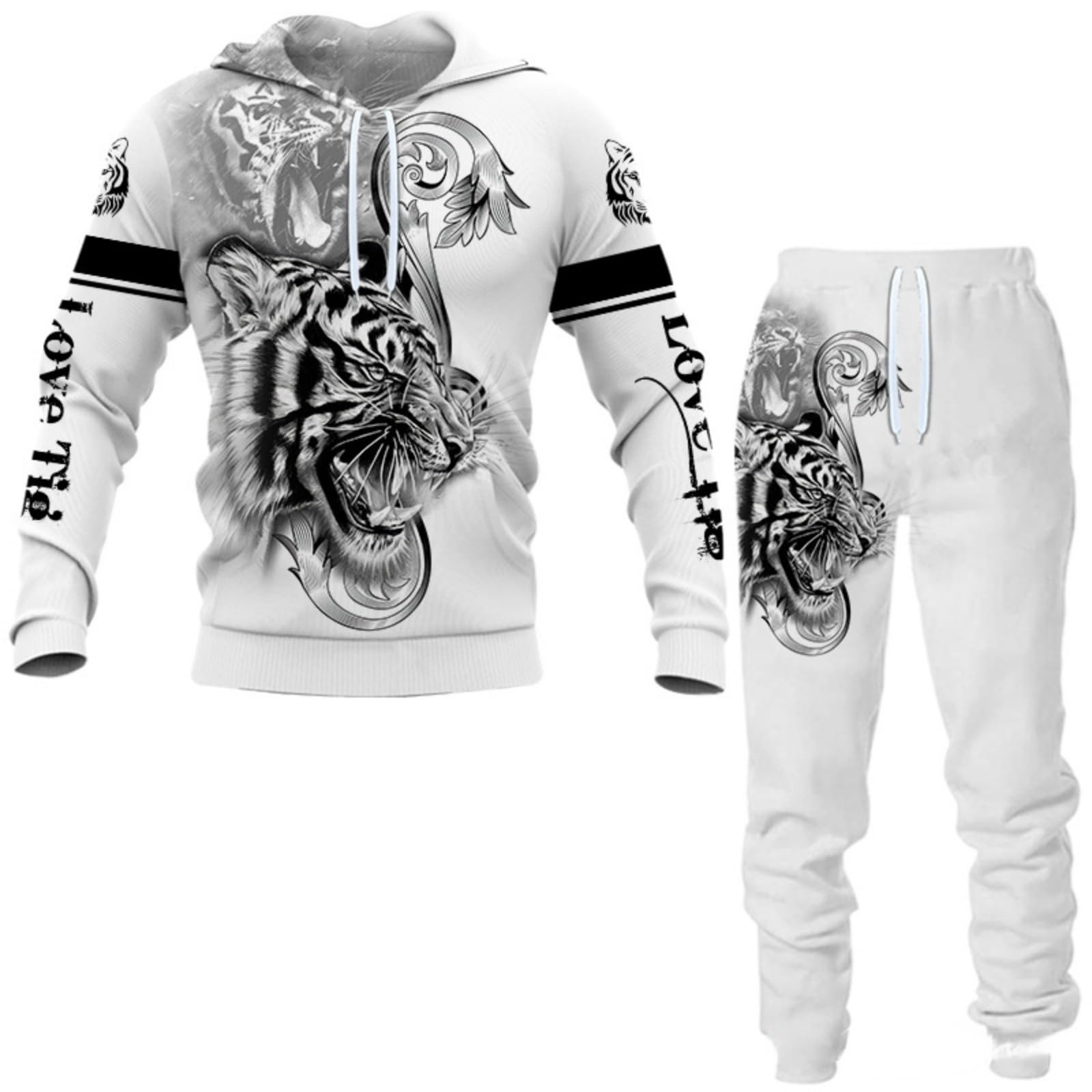 RIAAJ Christmas Herren Totenkopf Pullover Hoodie Set Trainingsanzug Jogginganzug Sportanzug Männer Lion Sweatshirt Hose (Jogginganzug4,XXL)