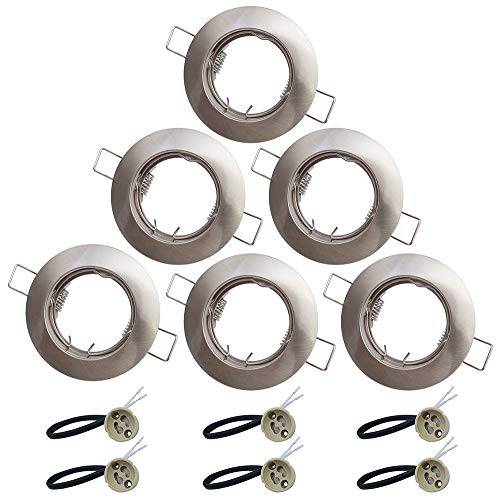 KingYH 6 Stück Einbaustrahler Einbaurahmen Rund GU10 Einbaustrahler Rahmen Nicht Schwenkbar Deckenein baustrahler Rahmen mit GU10 Fassung für Einbauleuchten Gu10 MR16 LED Halogen-Silber