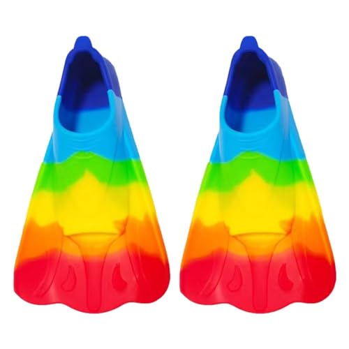 Aizuoni Flossen Kinder, Taucherflossen Kinder, Schwimmflossen, Kreative Regenbogen-Silikon-Schwimmflossen Für Kinder, Bequeme Kinder-Schnorchelflossen, Kurze Jugend-Schwimmflosse, Rundenschwimmen