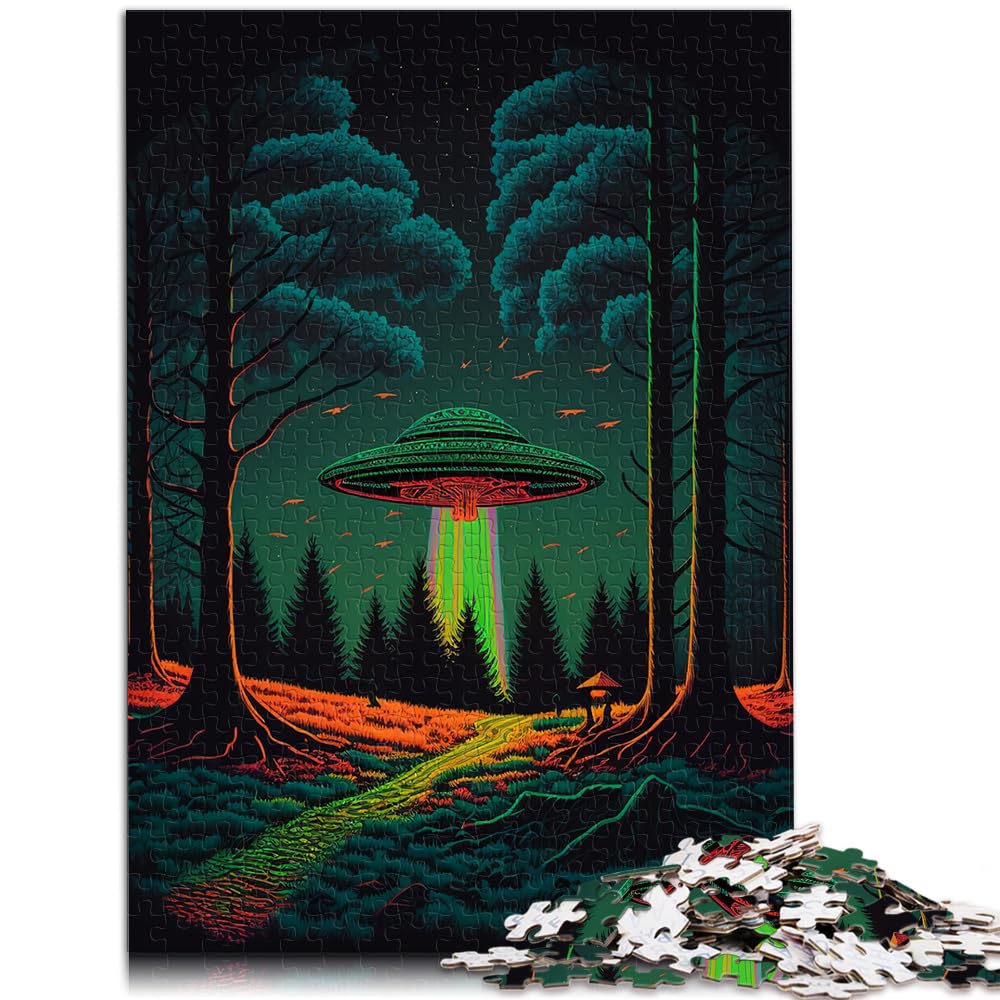 Puzzle für UFO-Kunst, 1000-teiliges Holzpuzzle, jedes Teil ist einzigartig – anspruchsvolles, unterhaltsames Spiel für die ganze Familie, 1000 Teile (50 x 75 cm)