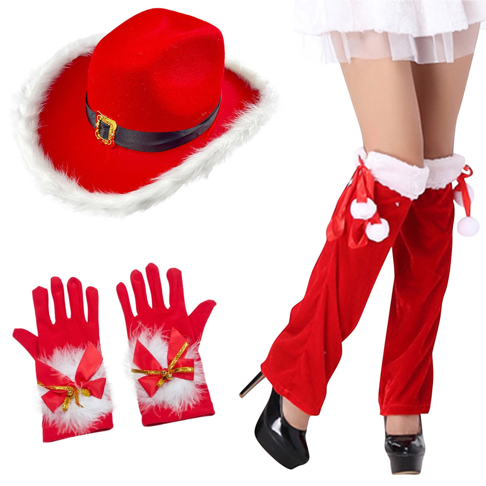 Weihnachtsmütze, Unisex, Handschuhe für Erwachsene, mit hellen Farben, Beinwärmer, Cosplay, Weihnachtsmann-Kostüm für festliche Party, Neujahr, Dekoration, Cowboyhüte für Damen, Cowboyhut, Großpackung