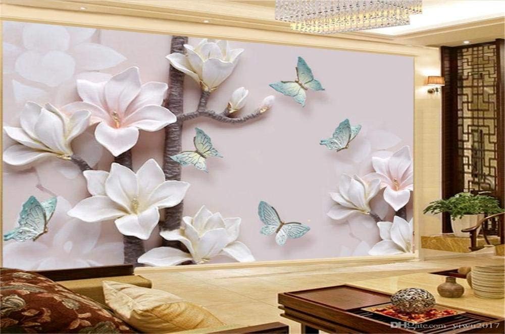 Rosa Blumen Schmetterlinge 3D Tapete Poster Restaurant Schlafzimmer Wohnzimmer Sofa TV Dekorative Wand-200cm×140cm