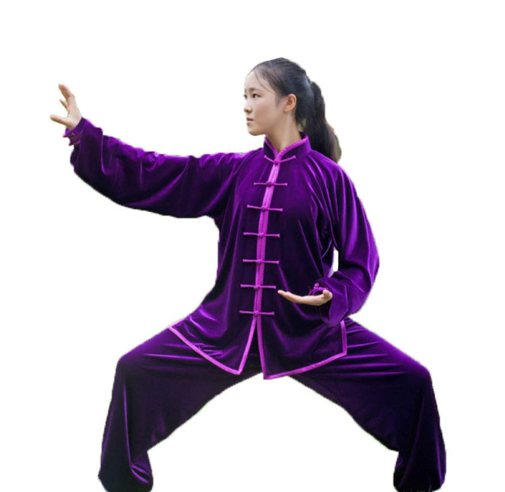 Tai Chi Uniform Und Samt Halten Warm Atmungsaktiv Tai Chi Kleidung Kung Fu Qi Gong Kleidung Kampfsport Kleidung Gruppenleistungskleidung Herbst Winter Style,Purple-XXXL