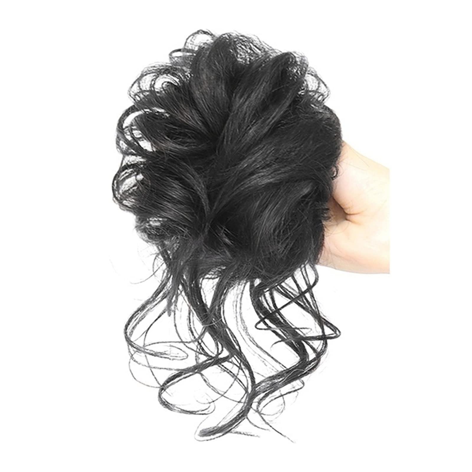 Haarteil Pieces Curly Chignon Donut Scrunchie for Frauen, unordentlicher Dutt, synthetische, zerzauste Hochsteckfrisur, Haarknoten, Verlängerung, elastisches Haarband Haarverlängerung(Brown Black)