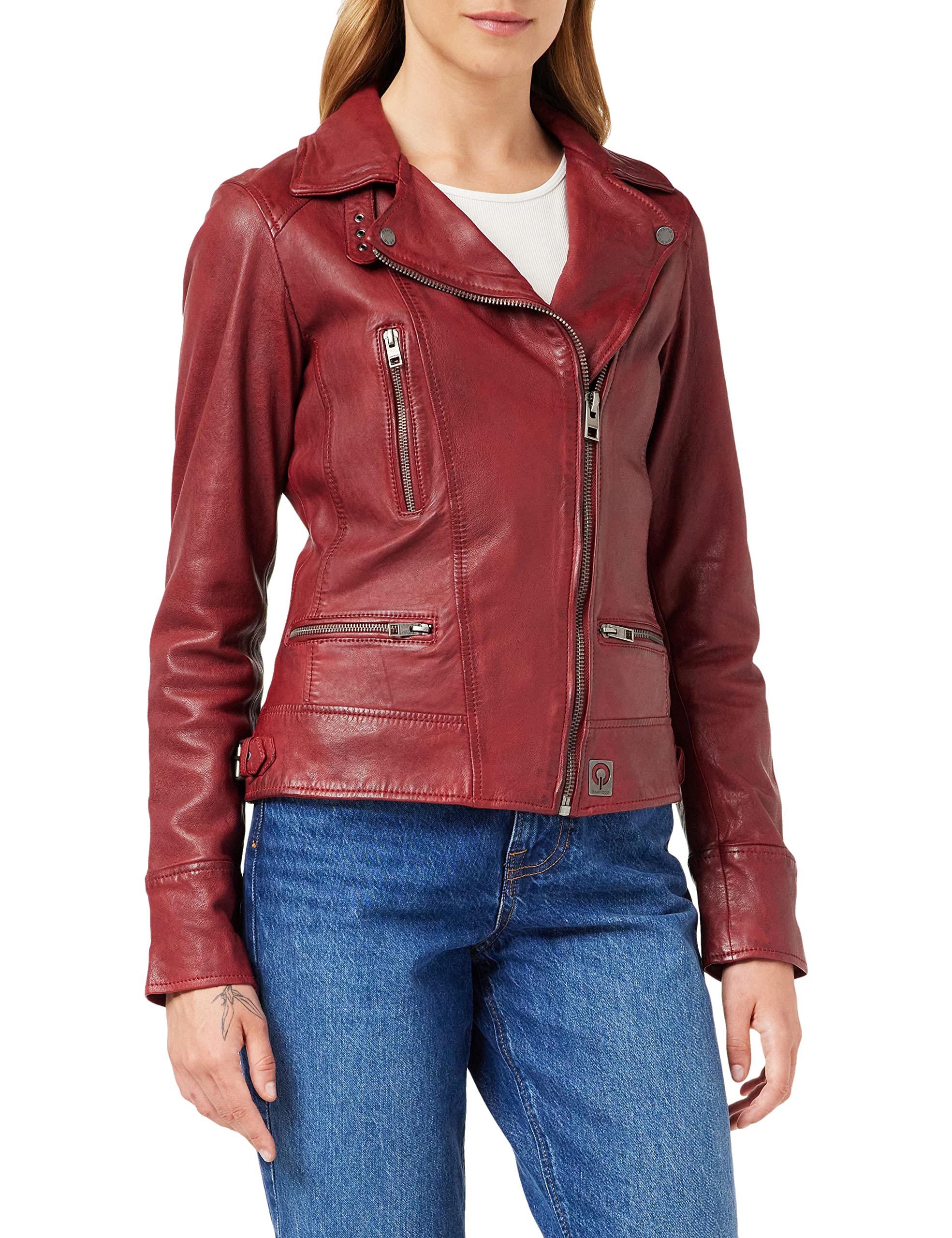 Oakwood Damen Jacke Echtleder 62065 Rot-Rouge (Feu), Herstellergröße: XL