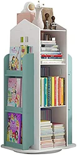 Bücherregal, um 360° drehbares Kinderbücherregal, Zeitschriftenbilderbuch, Zeitungsständer, Boden, einfaches Bücherregal für Heimbücherregale, Möbel, Blau