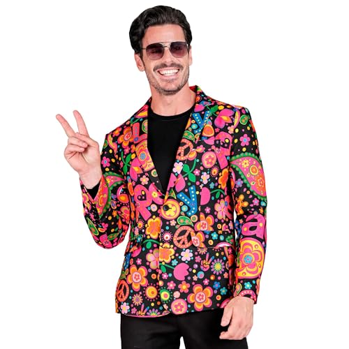 Widmann - Party Fashion Jackett, Hippie Muster, Anzugjacke, Neon, Flower Power, Peace, Showmen