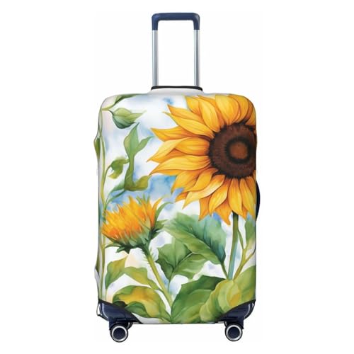 CSGJMYGS Reisegepäckabdeckung, elastisch, waschbar, modisch, kratzfest, Aquarell-Sonnenblumen-Motiv, Koffer-Schutz, passend für 45,7 - 81,3 cm Gepäck, Schwarz , XL