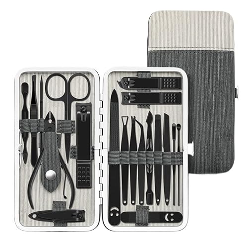 BANDKIT Nagelknipser, Werkzeug, Stahl, professioneller Nagelschneider, Pediküre, abgestorbene Haut, multifunktionale Nagelschere, Fellpflege, Maniküre-Set (19-teilig, grau)