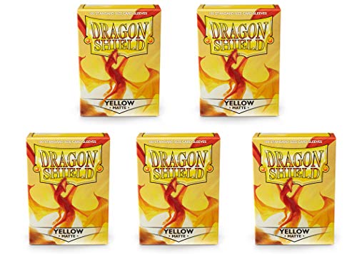 5 Packs Dragon Shield Matte Yellow Standard Size 100 ct Card Sleeves Value Bundle!