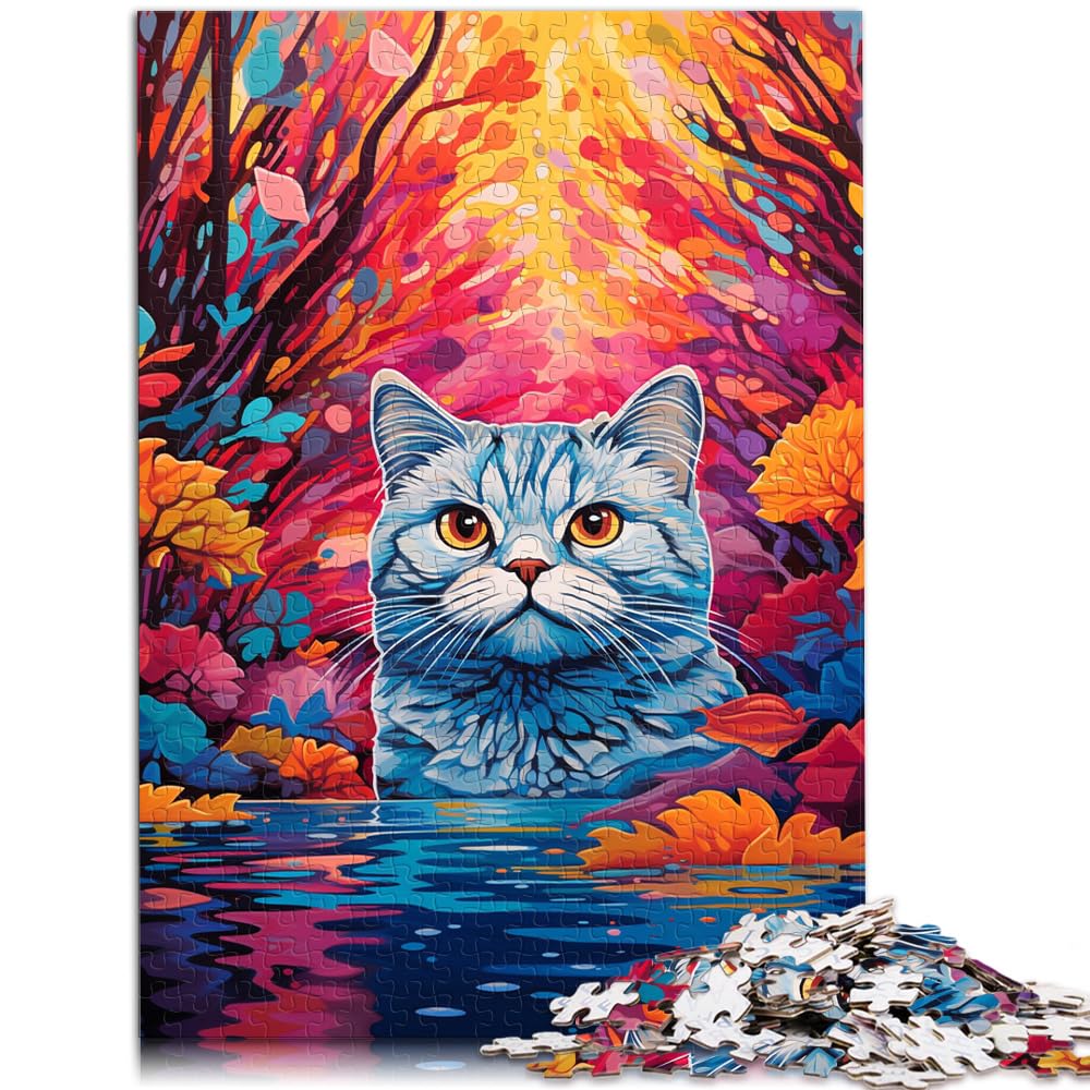 Puzzle-Geschenk: Britische Kurzhaarkatze in farbenfroher Landschaft. Puzzle 1000 Teile für Erwachsene von Wooden Jigsaw Puzzles Stress Reliever 1000pcs (50x75cm)