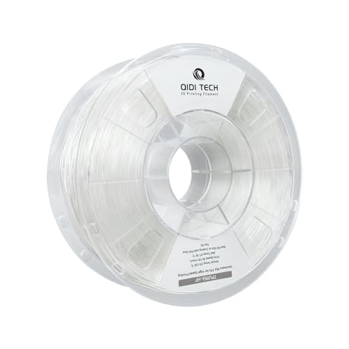 QIDI TECH TPU 95A Hohe Fließfähigkeit Filament 1.75mm，TPU95A-HF Flexibles 3D Drucker Filament, hohe Elastizität,Geeignet für Hochgeschwindigkeitsdruck, 1kg Spule(2.2lbs), Transparent