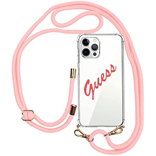 Guess Vintage Script Apple iPhone 12 Pro Pink Kette Crossbody Case Cover Hülle GUHCP12MCRTVSPI