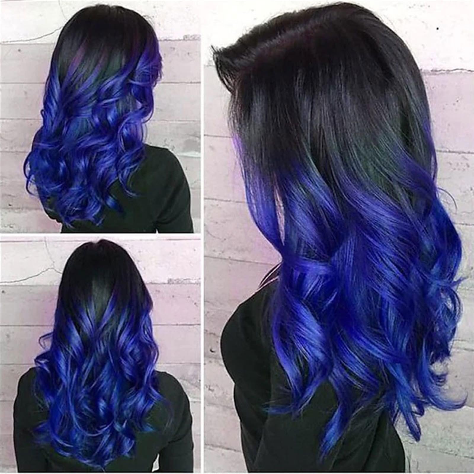 Perücken für Frauen Perücke for Party-Kostüme, Halloween, synthetisch, hitzebeständig, Schwarz bis Lila, Ombre-Damen, langes, gewelltes Haar für die Tägliche Party Cosplay Tragen(Blue)