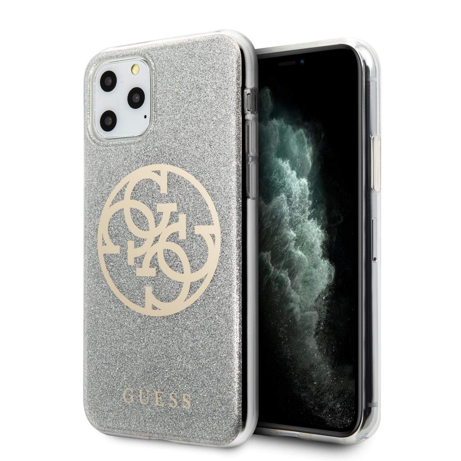 CG MOBILE Mobile Guess TPU/PC Hartschale für iPhone 11 Pro Handy Cover 4G Glitzer Kreis Hellgrau Stoßdämpfung Handyhülle Offiziell lizenziert, GUHCN58PCUMLCRDG