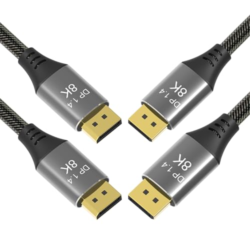 CABLEDECONN DisplayPort-Kabel 1.4, 2 Stück, 1,5 m, 1,5 m, DP-Kabel, Ultra HD 8K @ 60 Hz, 4K @ 144 Hz, High Speed 32,4 Gbit/s HDCP 3D Slim und flexibles DP zu DP Kabel für HDTVs, Displays, Monitore,