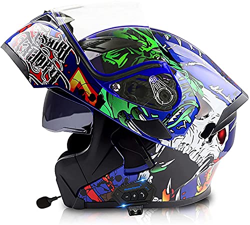 Motorradhelm Herren Mit Bluetooth Klapphelm Integralhelm Fullface Helm Motorrad,DOT/ECE Zertifiziert Rollerhelm Sturzhelm Mit Doppelvisier Sonnenblende Für Damen Erwachsene