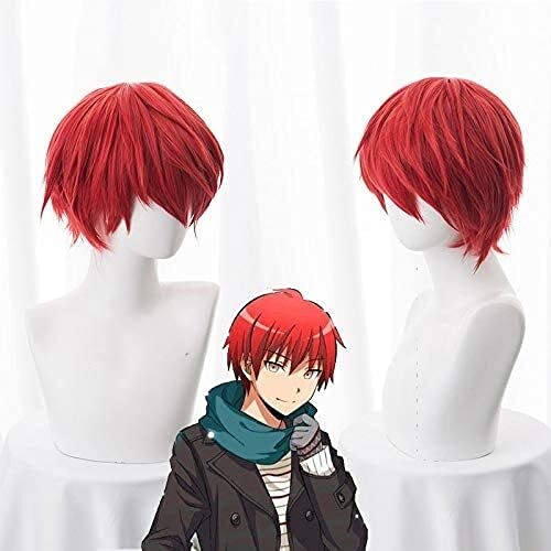 LINLINCD-Anime Coser Wig Assassinat Klassenzimmer Karma Akabane/Akashi Seijuro/Sasori Flamme kurz Cosplay Kostüm Rot Hochtemperatur Wig+Perücke