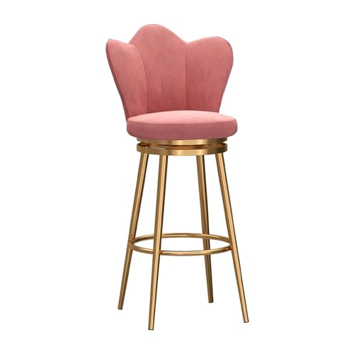 Drehbare Barhocker, moderne Inselstühle, Barhocker in Thekenhöhe mit niedriger Rückenlehne/goldfarbenes Metallgestell, Barstühle aus Samt für Kücheninsel/Theke/Hausbar, Sitzhöhe 75 cm, Rosa, 1 Stück