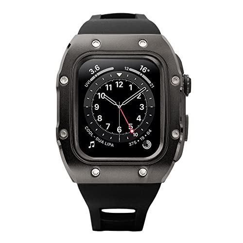 KANUZ Silikonarmband für Apple Watch, 44 mm, Metallgehäuse, einteilig, Retrofit, Correa-Armband, iWatch Serie 4, 5, SE, 6 (Farbe: Preto, Größe: 44 mm für 6/5/4/SE)